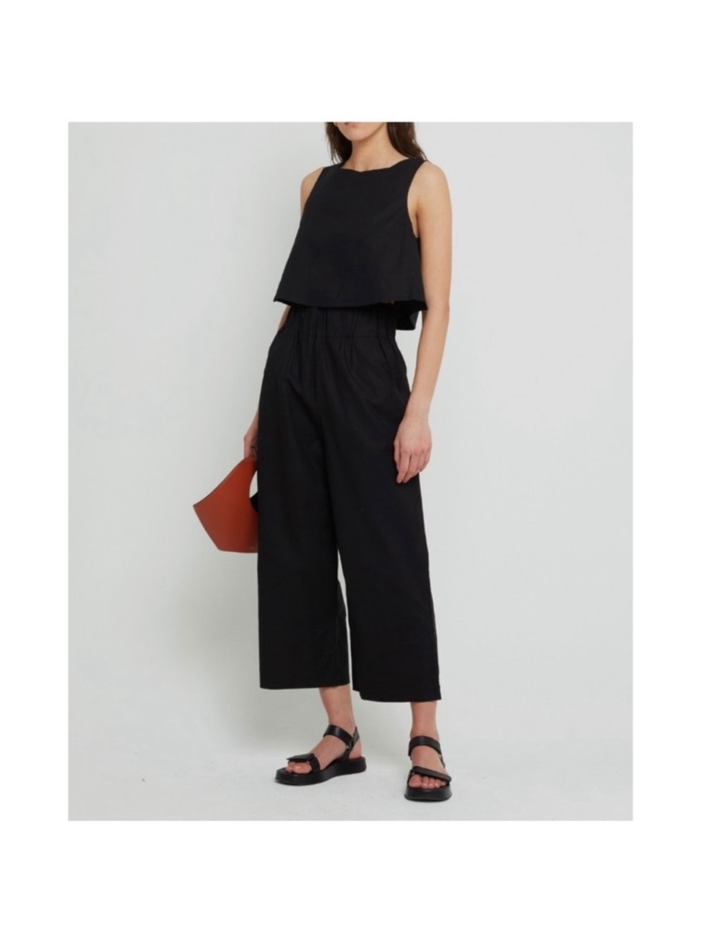 Kourt Cropped Wide Leg Linen Blend Pants Black size Medium